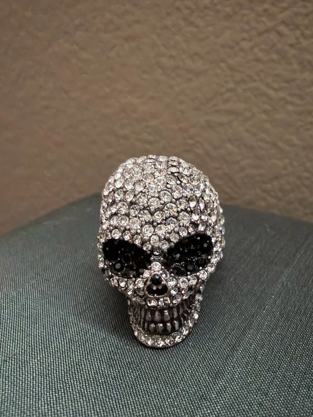 Pavé Crystal Skull Ring - Silver and Black